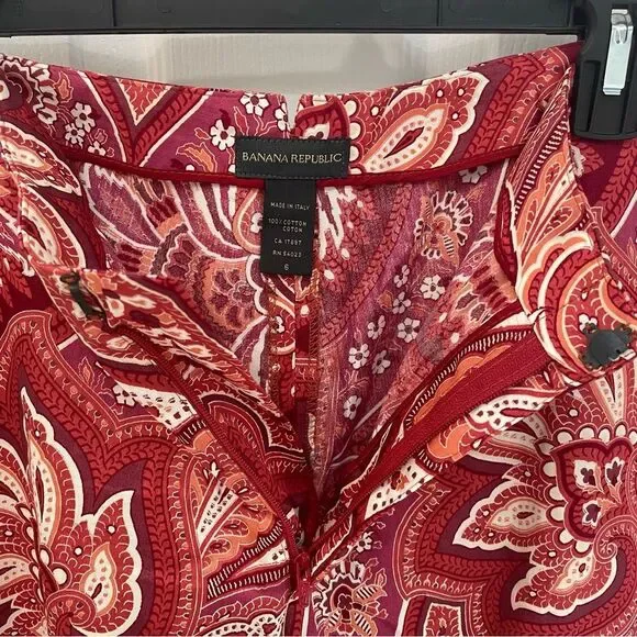 Banana Republic Red Pink Paisley Straight Pants Women's Size 6 - Picture 3 of 6
